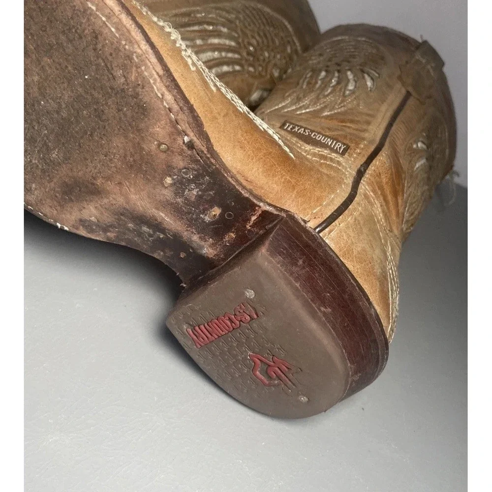 Texas Country Leather Inlay Square Toe Boots Women's 6 Mex 23